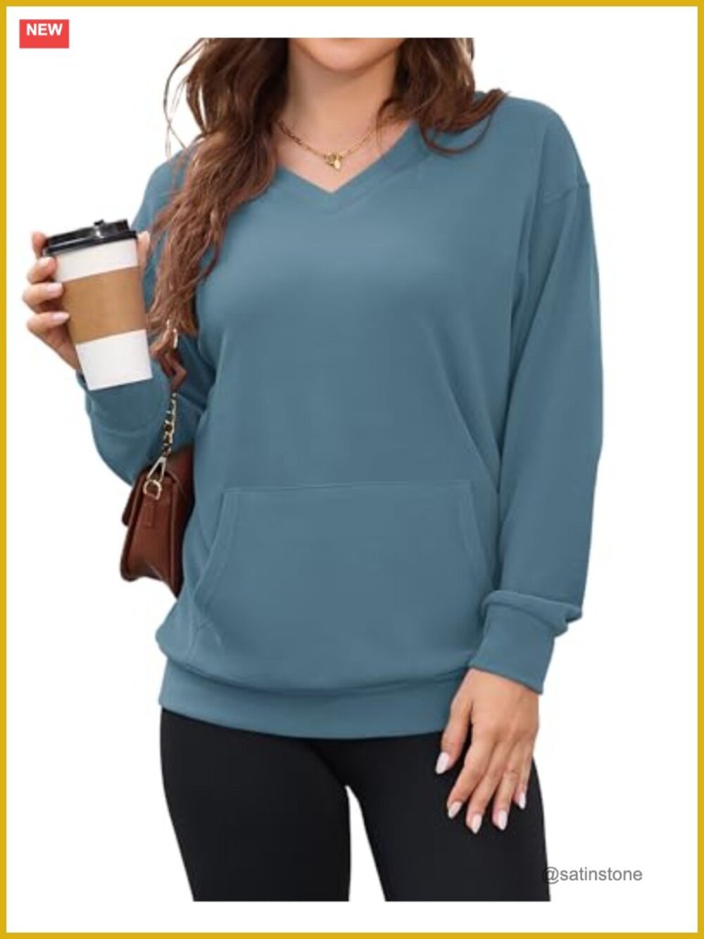Long Sleeve V Neck Sweatshirt with Pockets Pullover Tunic Top
